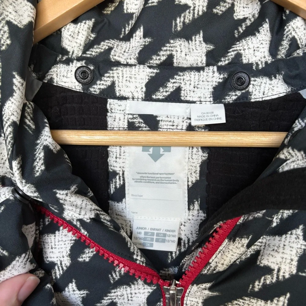 Descente Youth Houndstooth Ski Jacket Full Zip Fur Outdoor Hiking Kids 12